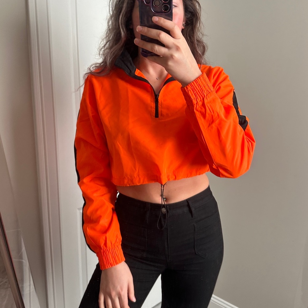 Neon Orange Cropped Windbreaker